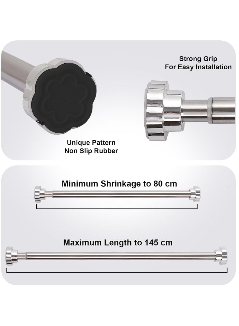 Curtain Rod, 80cm to 145cm Adjustable Length Telescopic Tension Bar Stainless Steel for Shower Stalls Bathtubs Closets Windows Changing Areas - Non-Slip No Drilling
