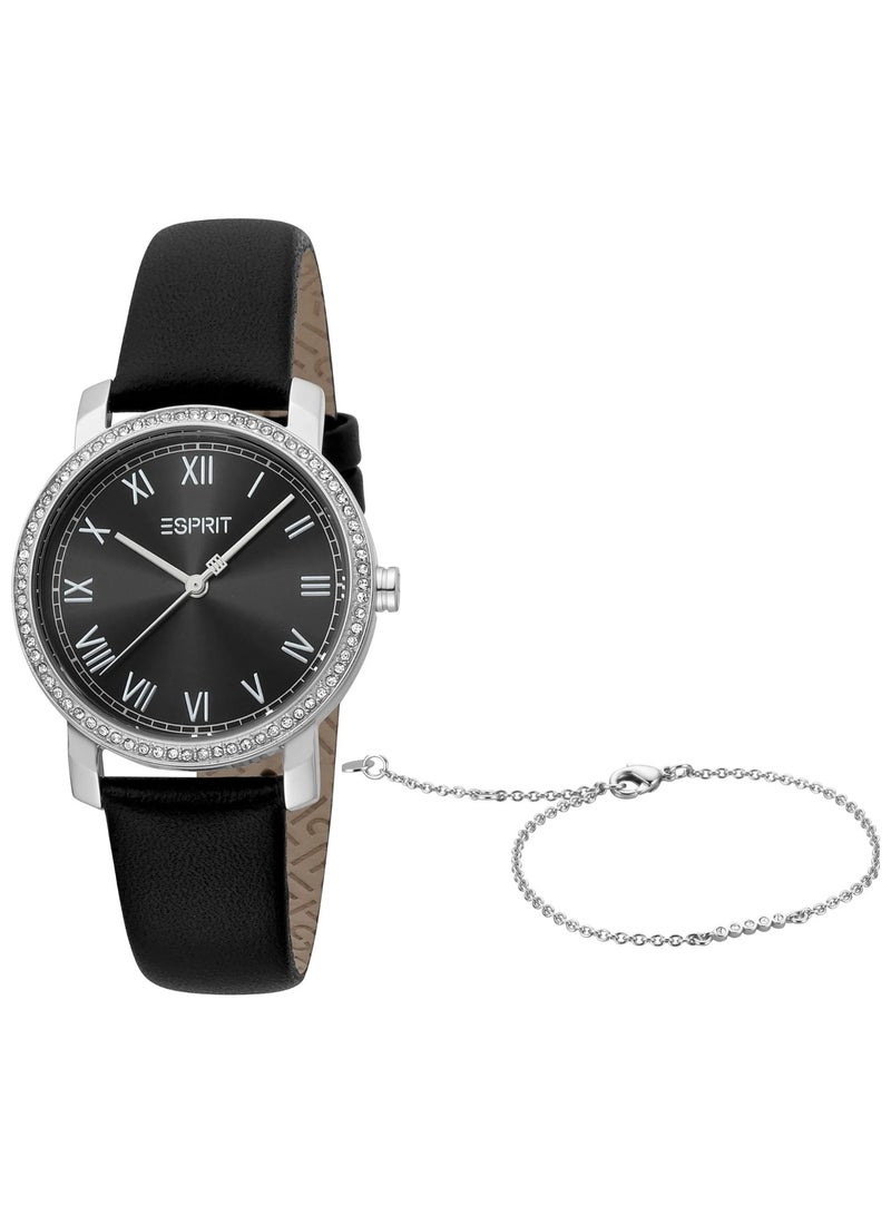 Esprit Stainless Steel Analog Women's Bracelet Watch With Black Leather Band ES1L282L0015