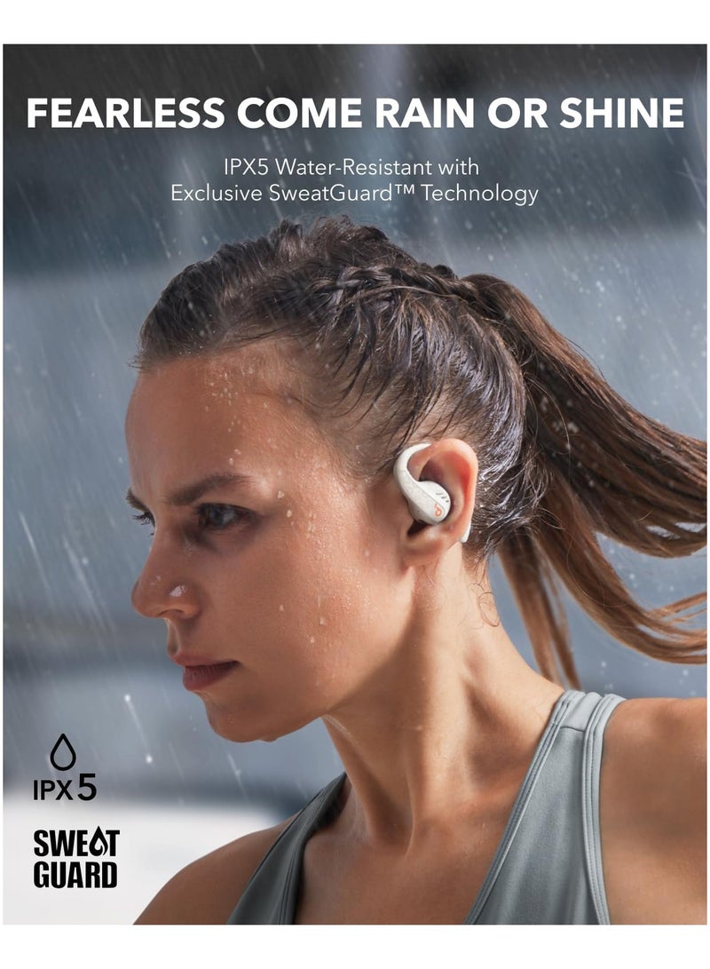 AeroFit Pro Open-Ear Headphones, Ultra Comfort, Secure Fit, Ergonomic Design, Rich Sound with LDAC, Bluetooth 5.3, IP5 Water-Resistant, 46H Playtime, App Control, Wireless Earbuds White