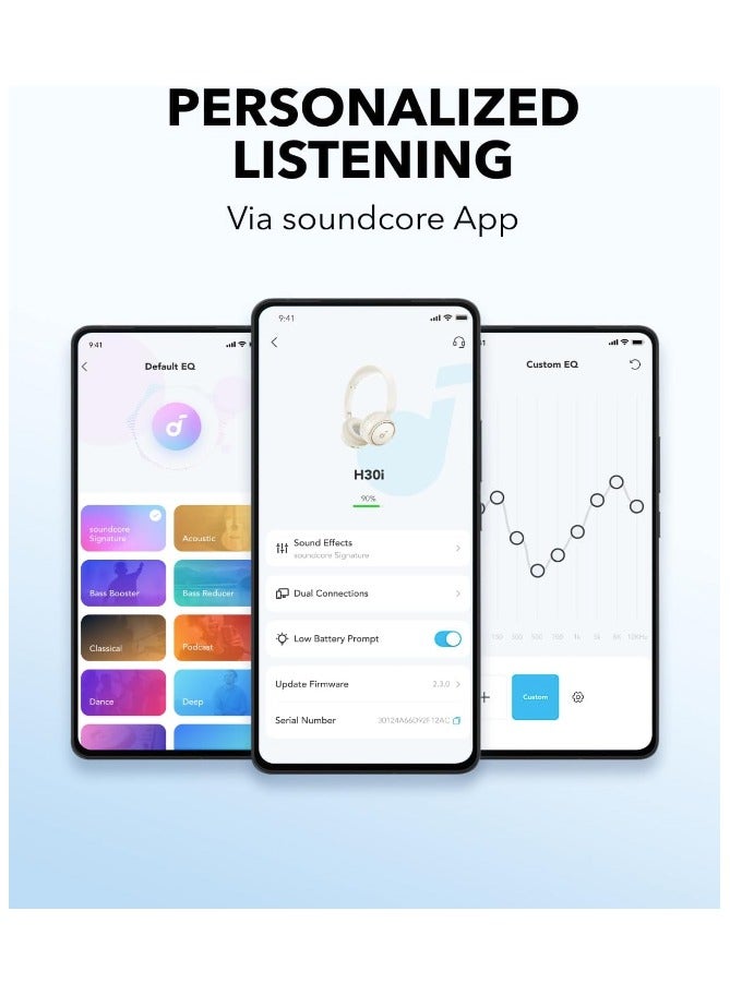 H30i Wireless On-Ear Headphones, Foldable Design, Pure Bass, 70H Playtime, Bluetooth 5.3, Lightweight and Comfortable, App Connectivity, Multipoint Connection White