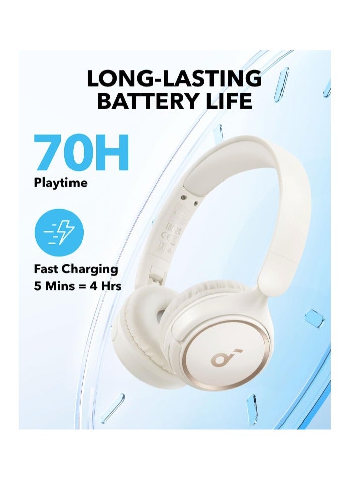 H30i Wireless On-Ear Headphones, Foldable Design, Pure Bass, 70H Playtime, Bluetooth 5.3, Lightweight and Comfortable, App Connectivity, Multipoint Connection White