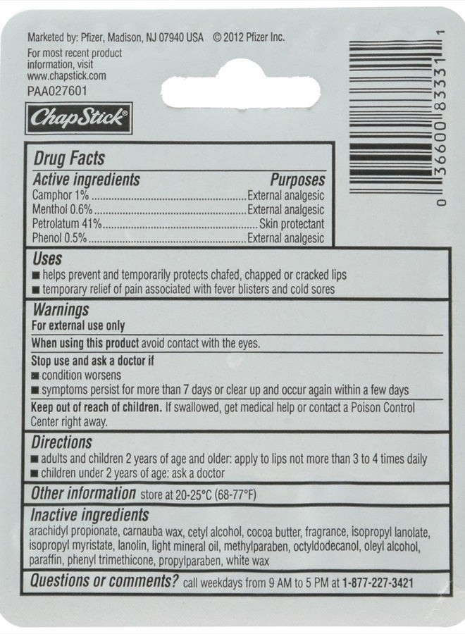 Chapstick Classic Medicated Lip Balm, 0.15 Ounce, 3 Count