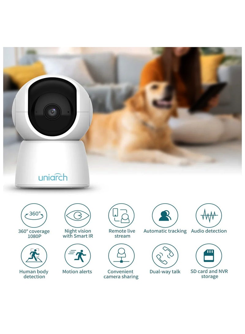 2-Piece of Uniarch High Quality Indoor Pan & Tilt Wi-Fi Camera, 3MP, With 2-Pcs 64GB SD card