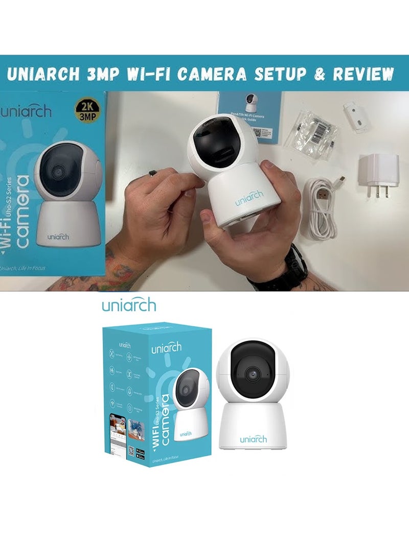 2-Piece of Uniarch High Quality Indoor Pan & Tilt Wi-Fi Camera, 3MP, With 2-Pcs 64GB SD card