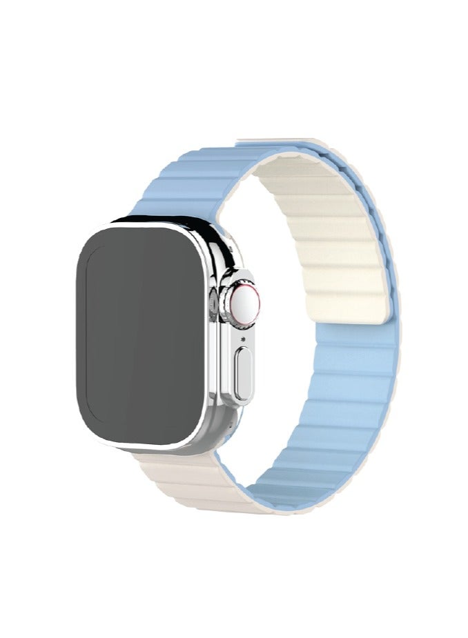 Moxedo Dual-Color Magnetic Watch Band Compatible with Apple Watch Series Ultra 2/9/8 Ultra /8/7/6/5/4/3/SE 44/45/49mm - (Mist Blue/White)