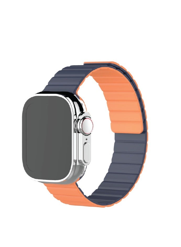 Moxedo Dual-Color Magnetic Watch Band Compatible with Apple Watch Series Ultra 2/9/8 Ultra /8/7/6/5/4/3/SE 44/45/49mm - (Midnight Blue/Orange)