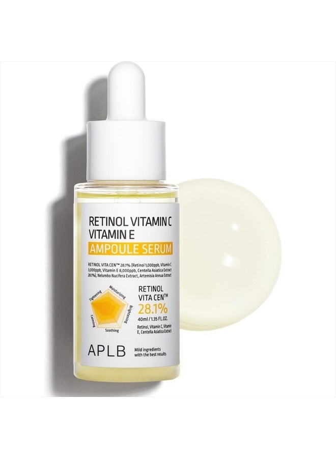 Retinol Vitamin C Vitamin E Ampoule Serum | RETINOL VITA CEN™ 28.1% 1.35 FL.OZ/Korean Skincare, Long lasting moisturizing, Revitalize for gentle and improve skin texture