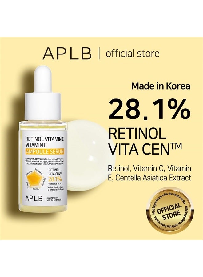 Retinol Vitamin C Vitamin E Ampoule Serum | RETINOL VITA CEN™ 28.1% 1.35 FL.OZ/Korean Skincare, Long lasting moisturizing, Revitalize for gentle and improve skin texture