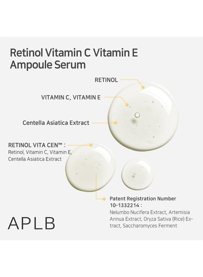 Retinol Vitamin C Vitamin E Ampoule Serum | RETINOL VITA CEN™ 28.1% 1.35 FL.OZ/Korean Skincare, Long lasting moisturizing, Revitalize for gentle and improve skin texture