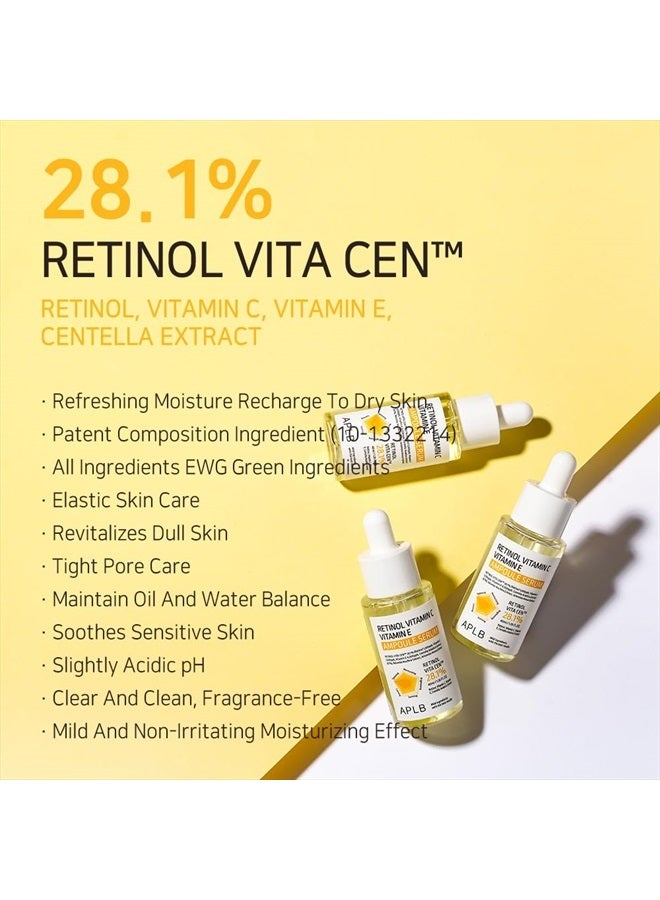 Retinol Vitamin C Vitamin E Ampoule Serum | RETINOL VITA CEN™ 28.1% 1.35 FL.OZ/Korean Skincare, Long lasting moisturizing, Revitalize for gentle and improve skin texture