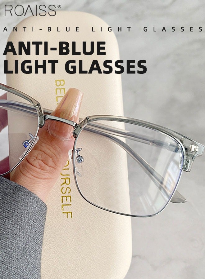 Blue Light Blocking Glasses Blue Light Filter Computer Reading Gaming TV Phones Browline Eyeglasses Fashion Anti Eyestrain Headache Eyewear for Men Women Transparent Grey 52mm