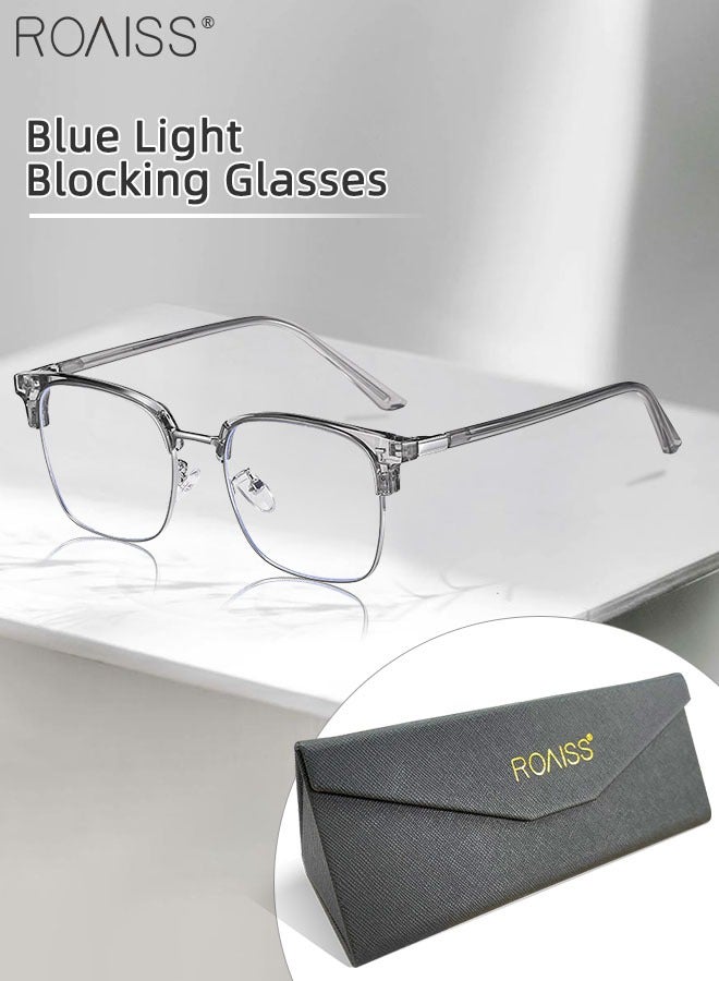 Blue Light Blocking Glasses Blue Light Filter Computer Reading Gaming TV Phones Browline Eyeglasses Fashion Anti Eyestrain Headache Eyewear for Men Women Transparent Grey 52mm