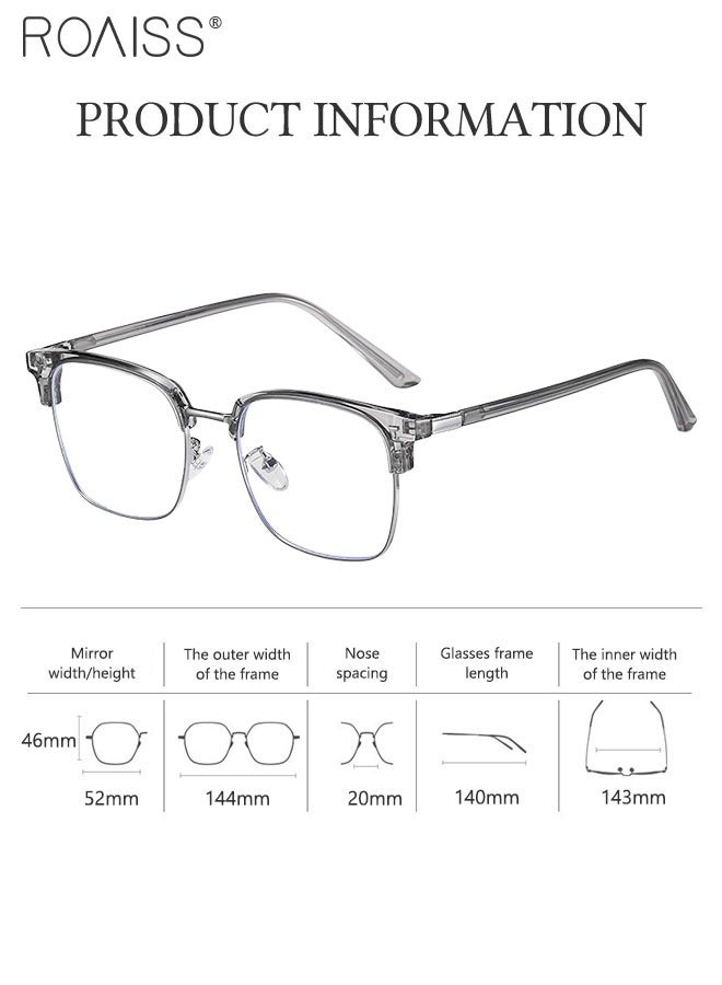 Blue Light Blocking Glasses Blue Light Filter Computer Reading Gaming TV Phones Browline Eyeglasses Fashion Anti Eyestrain Headache Eyewear for Men Women Transparent Grey 52mm