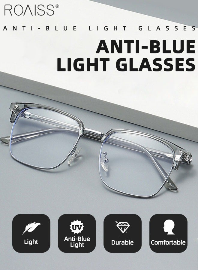 Blue Light Blocking Glasses Blue Light Filter Computer Reading Gaming TV Phones Browline Eyeglasses Fashion Anti Eyestrain Headache Eyewear for Men Women Transparent Grey 52mm