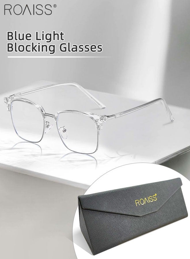 Blue Light Blocking Glasses Blue Light Filter Computer Reading Gaming TV Phones Browline Eyeglasses Fashion Anti Eyestrain Headache Eyewear for Men Women Transparent 52mm