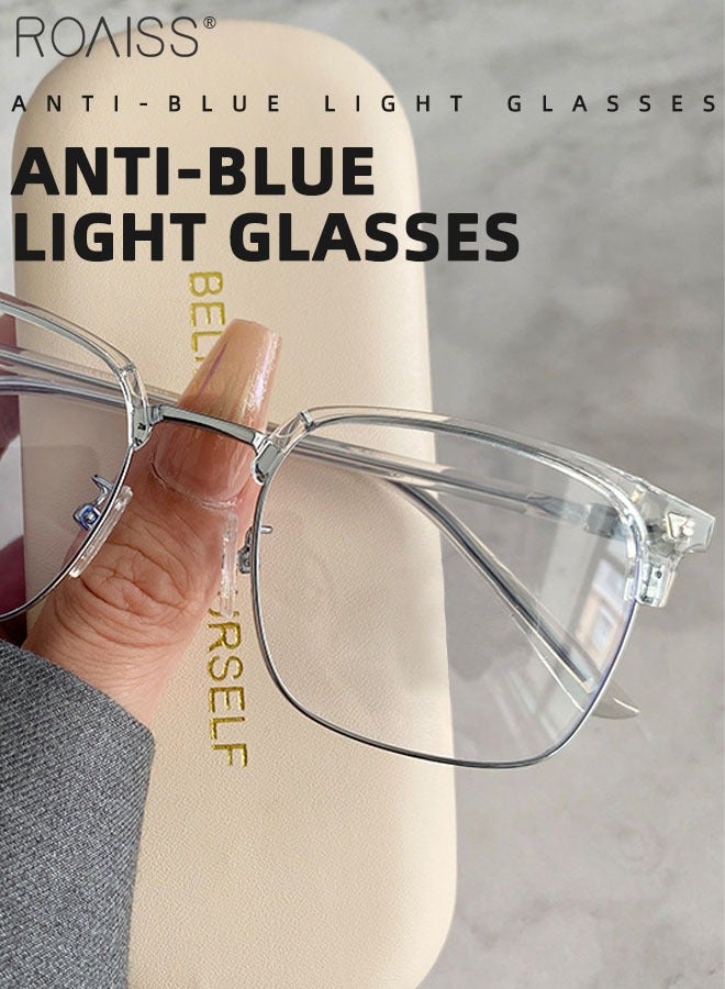 Blue Light Blocking Glasses Blue Light Filter Computer Reading Gaming TV Phones Browline Eyeglasses Fashion Anti Eyestrain Headache Eyewear for Men Women Transparent 52mm