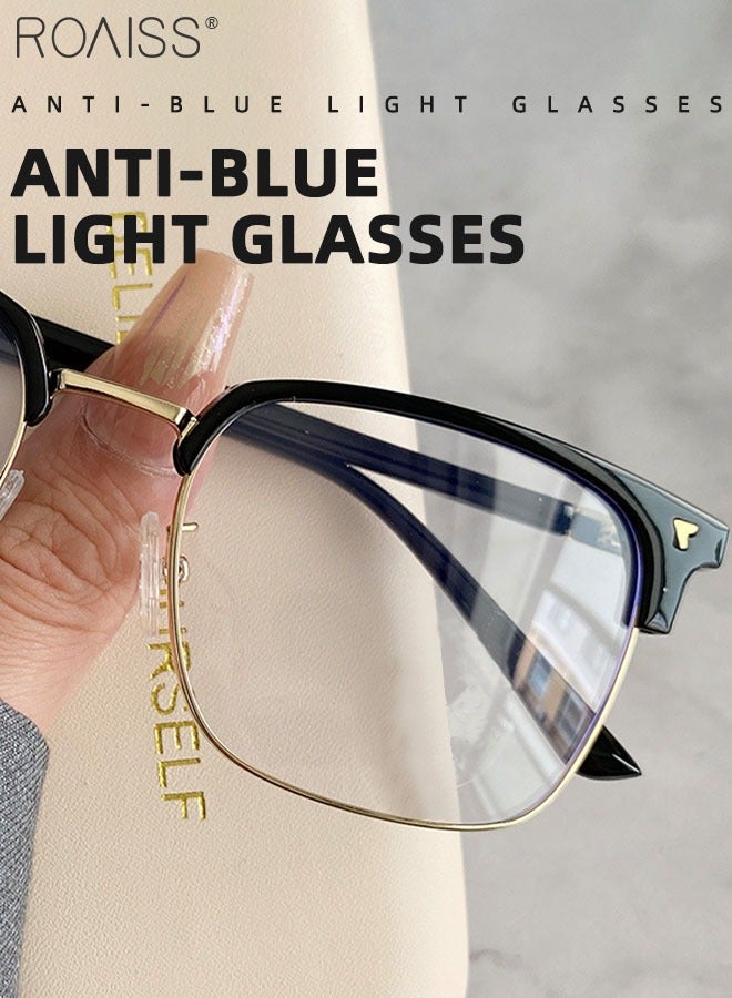 Blue Light Blocking Glasses Blue Light Filter Computer Reading Gaming TV Phones Browline Eyeglasses Fashion Anti Eyestrain Headache Eyewear for Men Women Black Gold 52mm