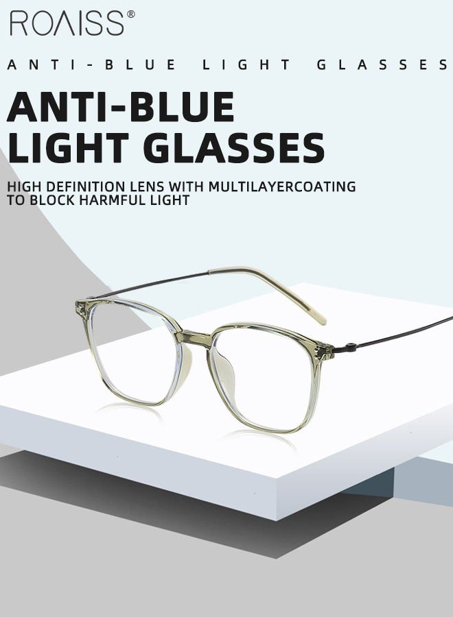 Blue Light Blocking Glasses Blue Light Filter Computer Reading Gaming TV Phones Square Eyeglasses Fashion Anti Eyestrain Headache Eyewear for Men Women Transparent Green 52mm