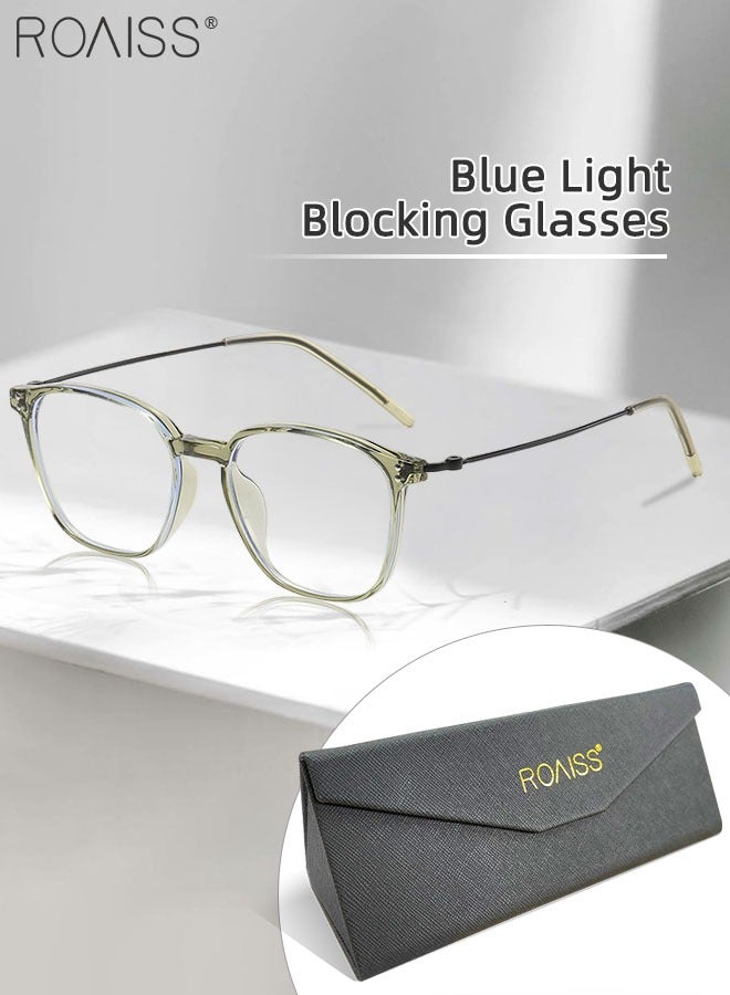 Blue Light Blocking Glasses Blue Light Filter Computer Reading Gaming TV Phones Square Eyeglasses Fashion Anti Eyestrain Headache Eyewear for Men Women Transparent Green 52mm