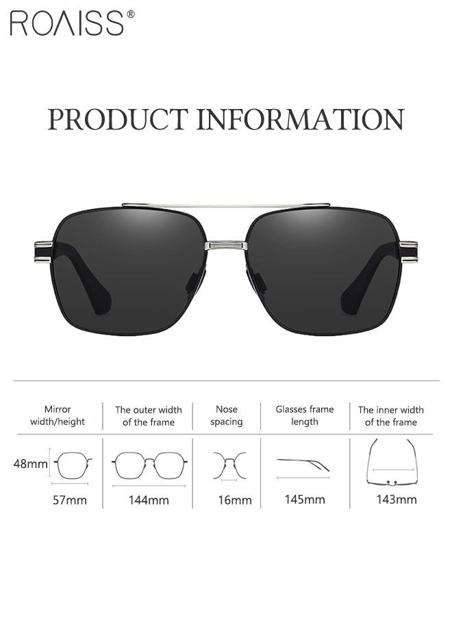 Men's Aviator Polarized Sunglasses, UV400 Protection Sun Glasses with Metal Frame, Fashion Anti-Glare Sun Shades for Men Driving, Fishing, Traveling, Black Silver, 57mm