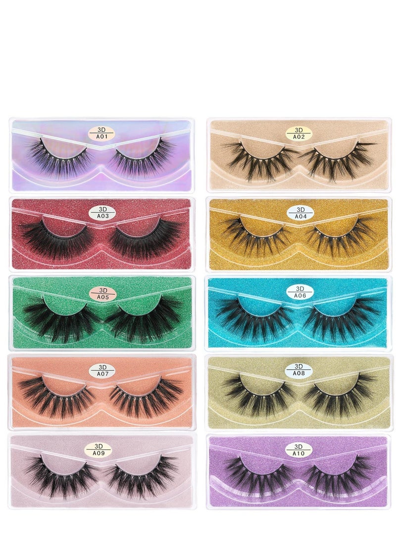 False Lashes Natural Look 10 Pairs 10 Styles Vegan Eyelashes Natural Fluffy False Eyelashes 3D Fake Eyelashes Fluffy Volume Strip Lashes Mixed Natural Look 3D Faux Mink Lashes