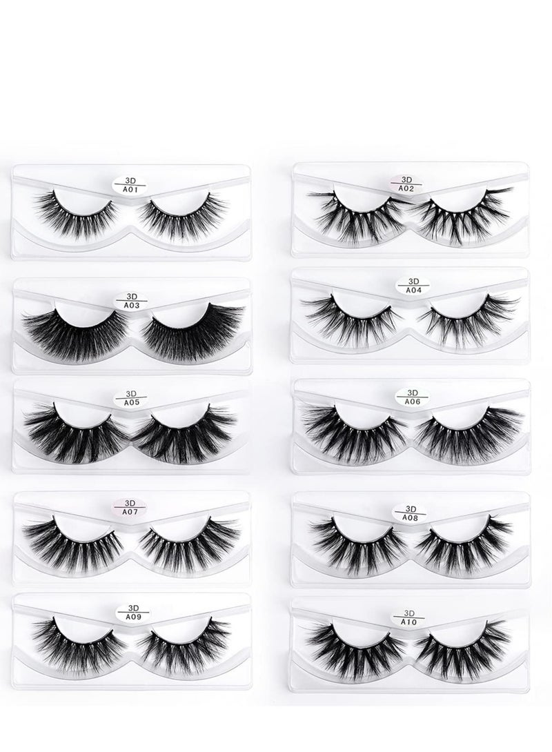 False Lashes Natural Look 10 Pairs 10 Styles Vegan Eyelashes Natural Fluffy False Eyelashes 3D Fake Eyelashes Fluffy Volume Strip Lashes Mixed Natural Look 3D Faux Mink Lashes