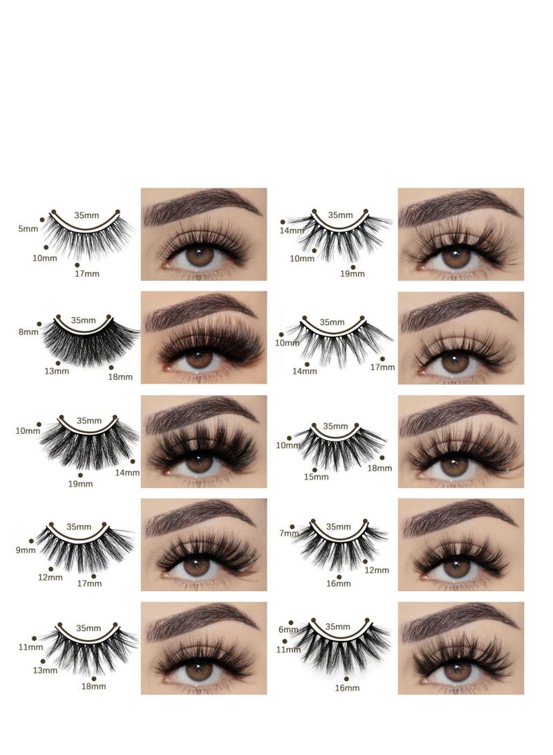 False Lashes Natural Look 10 Pairs 10 Styles Vegan Eyelashes Natural Fluffy False Eyelashes 3D Fake Eyelashes Fluffy Volume Strip Lashes Mixed Natural Look 3D Faux Mink Lashes