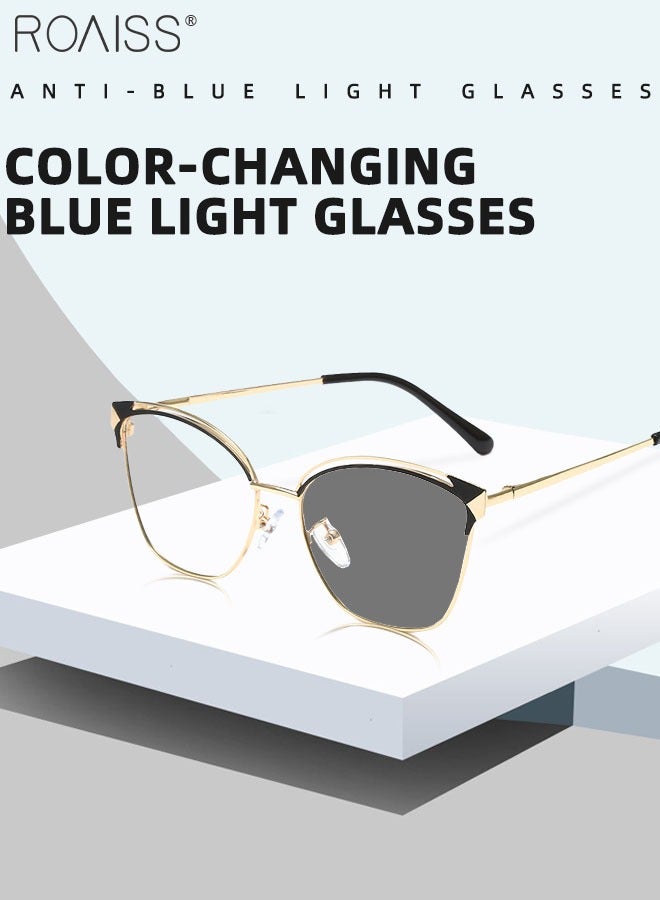 Women's Blue Light Blocking Glasses Anti UV and Glare Blue Light Filter Computer Glasses Cat Eye Color Changing Anti Eyestrain Headache Eyewear Black and Gold 53mm