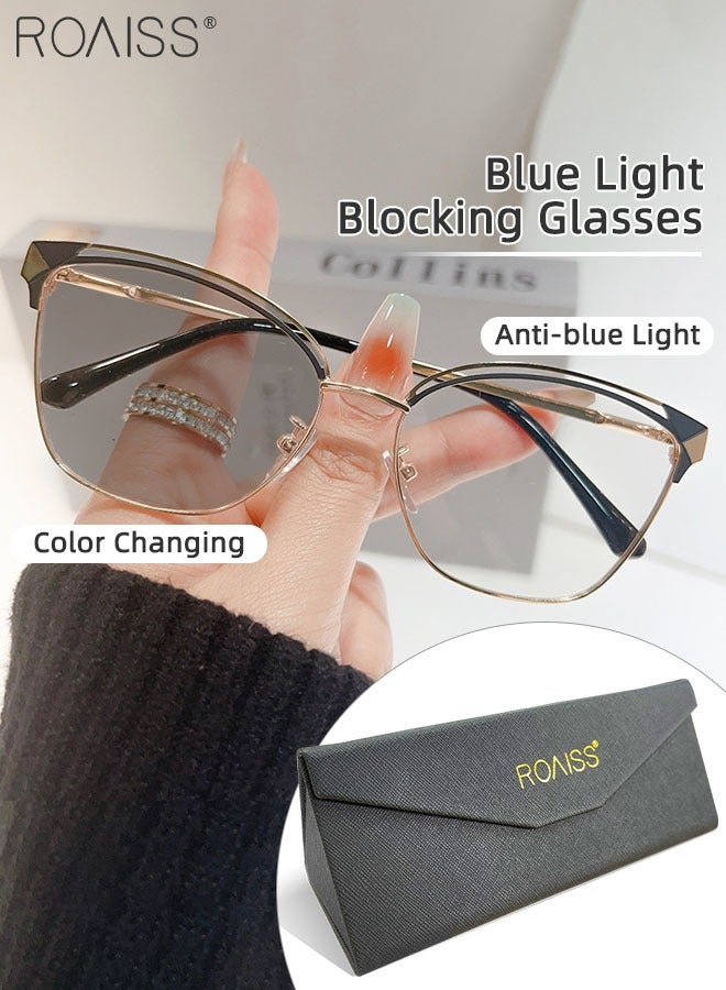 Women's Blue Light Blocking Glasses Anti UV and Glare Blue Light Filter Computer Glasses Cat Eye Color Changing Anti Eyestrain Headache Eyewear Black and Gold 53mm