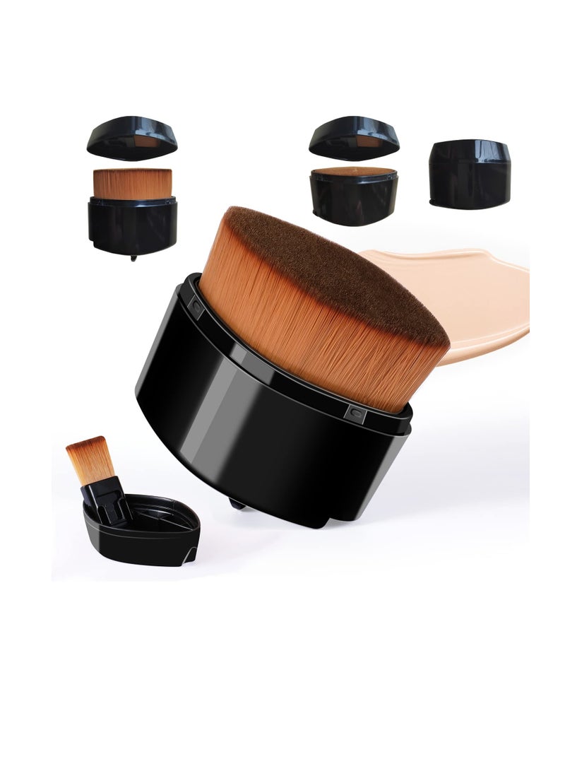 Retractable Flat Foundation Brush, Liquid Foundation Brush, Flat Makeup Brush for Liquid Makeup with Cover, Cream Contour Brush for Cream Makeup, Sunscreen Applicator, Black