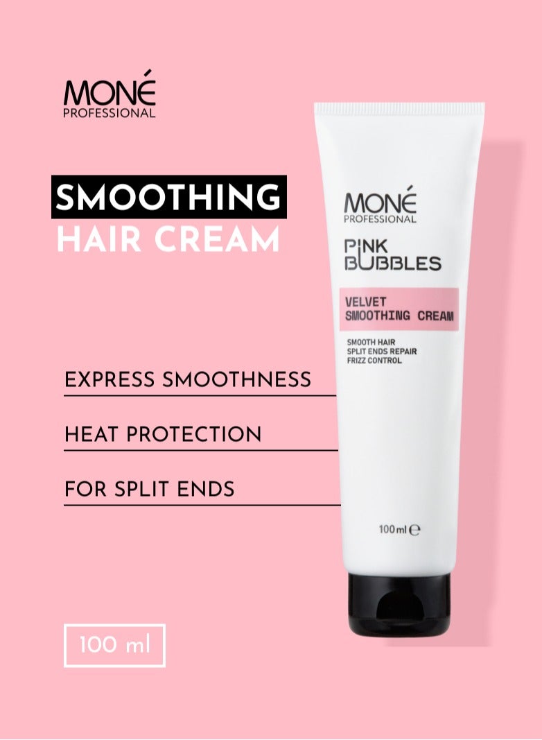 PINK BUBBLES VELVET SMOOTHING CREAM - hair smoothing cream with heat protection 100 ml