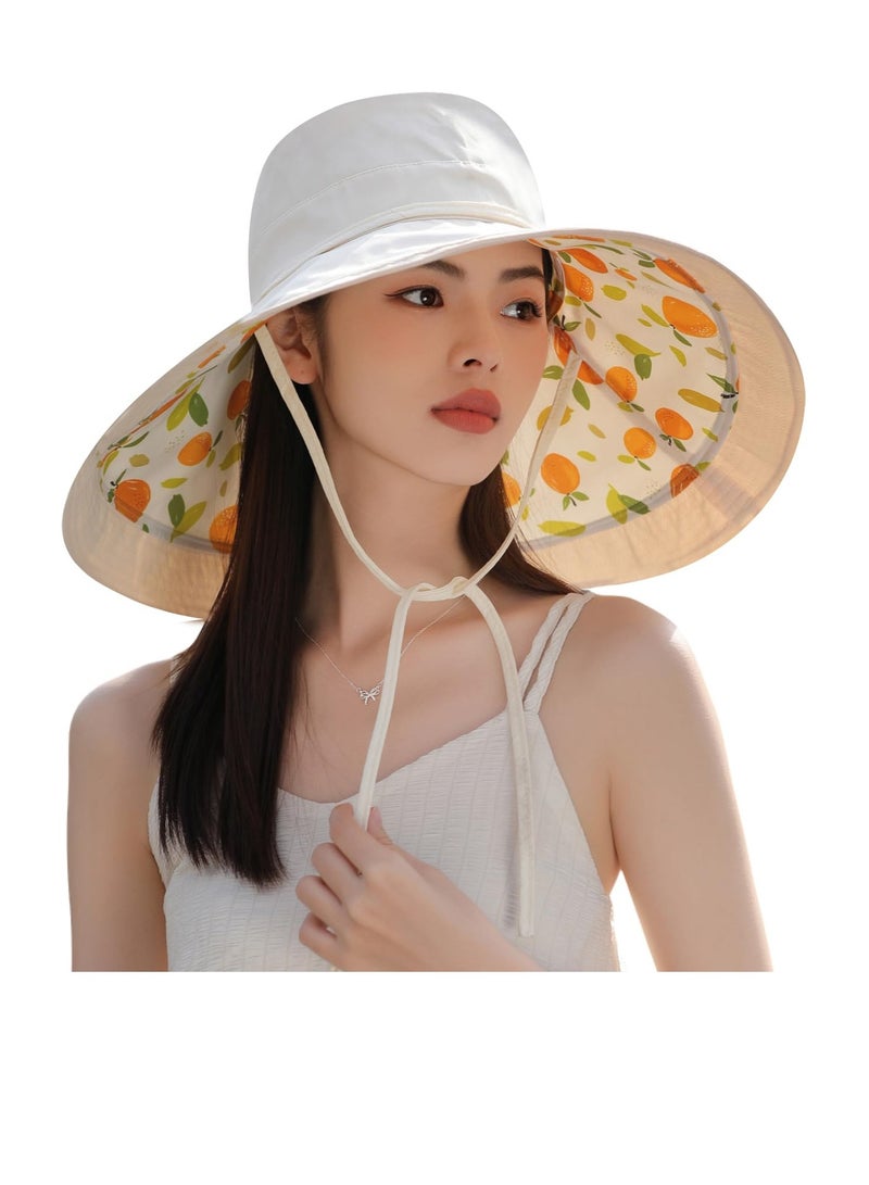 Wide Brim Women Sun Hat, Summer Beach Bucket Fishing Hats, Metal Wired Edge Packable UV Protection for Hiking Garden Travel