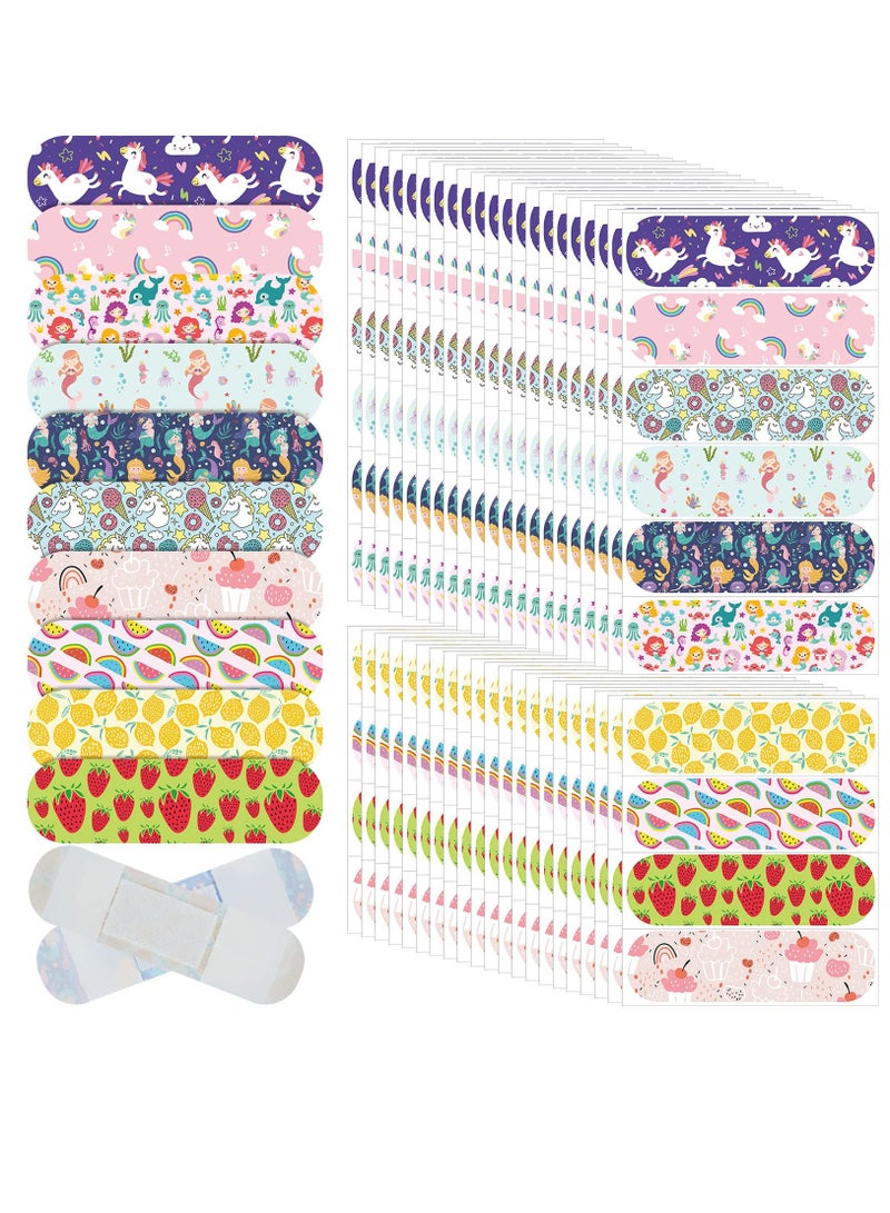 Kids Cartoon Bandages, 200 Pieces Flexible Adhesive Colorful Cute Bandages Waterproof Knuckle Fingertip Breathable Stickers Protection Care Cuts for Girls Boys Children, Cute