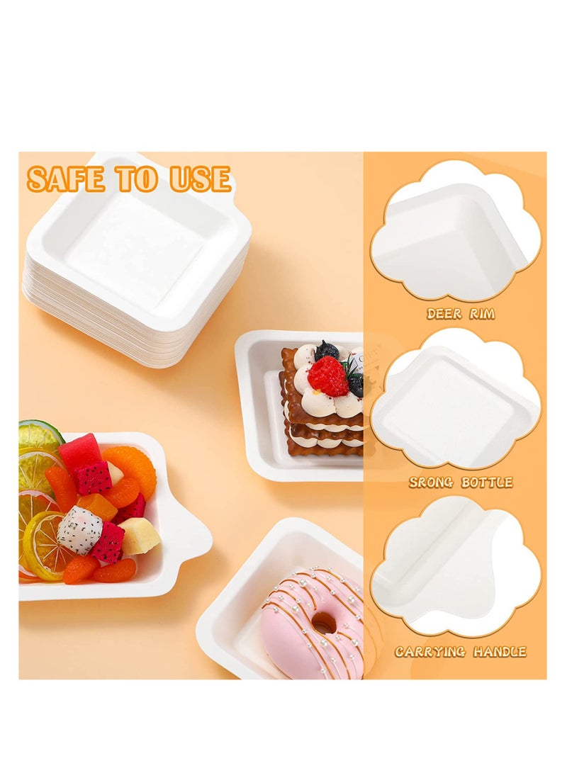 Paper Dessert Plates, Small Disposable Plates Paper Plates Bulk, White Cake Appetizer Paper Plates, White Square Plates Dessert Plates Cake Paper Plates, Snack Plates 50PCS