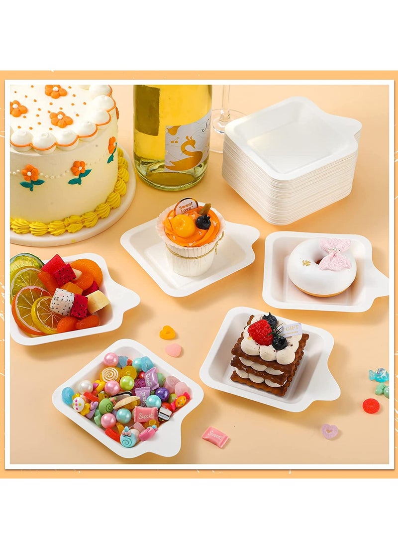 Paper Dessert Plates, Small Disposable Plates Paper Plates Bulk, White Cake Appetizer Paper Plates, White Square Plates Dessert Plates Cake Paper Plates, Snack Plates 50PCS