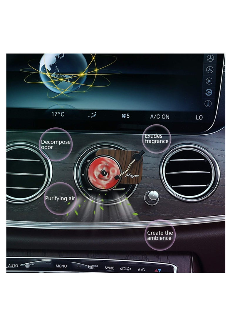 Car Fragrance Diffuser Retro Record Player Car Air Vent Decor Fragrance Diffuser with Vent Clip Aromatherapy Tablets Included Purifier Solid Perfume for Car Home Office With delicate gift box