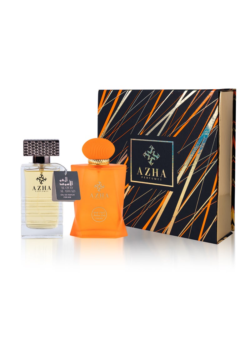 Azha Perfumes - 2Pc Gift Set Al Oud Al Aswad EDP 100 ml for Men + Arabian Lady EDP 100 ml for Women