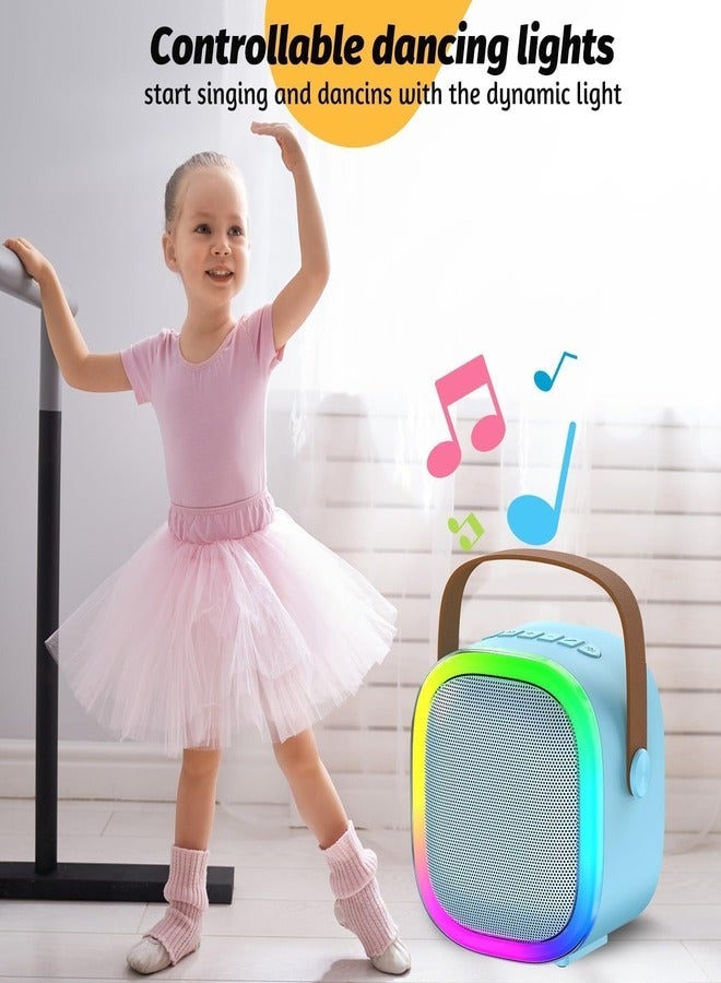 Kids' Karaoke Singing Machine Portable Bluetooth Speaker with Wireless Mics and Colorful Lights (Blue)