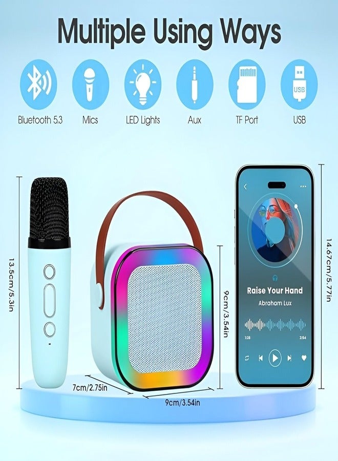 Kids' Karaoke Singing Machine Portable Bluetooth Speaker with Wireless Mics and Colorful Lights (Blue)