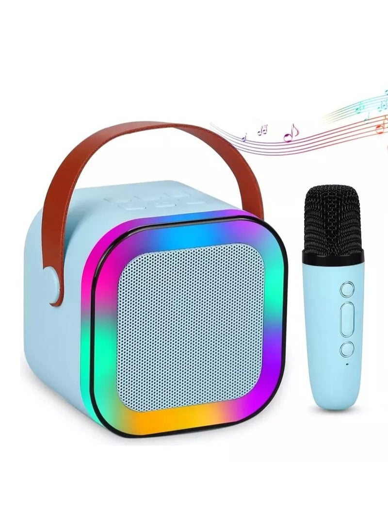 Kids' Karaoke Singing Machine Portable Bluetooth Speaker with Wireless Mics and Colorful Lights (Blue)