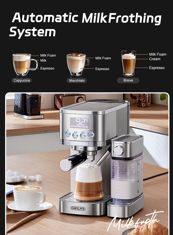 Automatic Espresso and Cappuccino Machine With Milk Frother 20Bar Espresso Maker With Double Boilers And Self Cleaning For Home For Cappuccino or Latte 1.3L