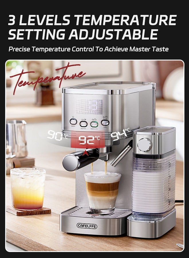 Automatic Espresso and Cappuccino Machine With Milk Frother 20Bar Espresso Maker With Double Boilers And Self Cleaning For Home For Cappuccino or Latte 1.3L