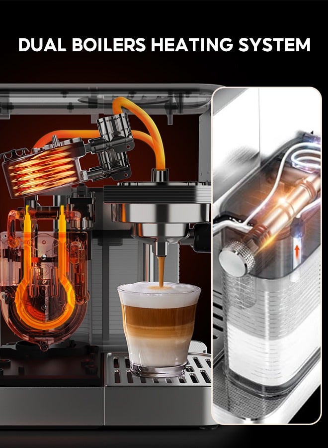 Automatic Espresso and Cappuccino Machine With Milk Frother 20Bar Espresso Maker With Double Boilers And Self Cleaning For Home For Cappuccino or Latte 1.3L