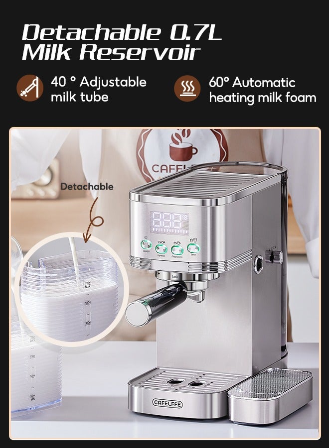 Automatic Espresso and Cappuccino Machine With Milk Frother 20Bar Espresso Maker With Double Boilers And Self Cleaning For Home For Cappuccino or Latte 1.3L