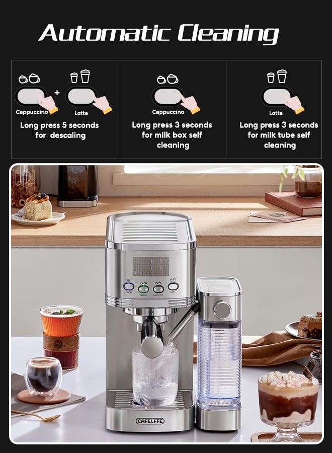 Automatic Espresso and Cappuccino Machine With Milk Frother 20Bar Espresso Maker With Double Boilers And Self Cleaning For Home For Cappuccino or Latte 1.3L