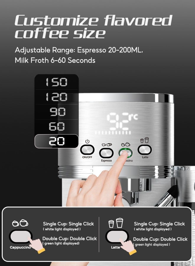 Automatic Espresso and Cappuccino Machine With Milk Frother 20Bar Espresso Maker With Double Boilers And Self Cleaning For Home For Cappuccino or Latte 1.3L