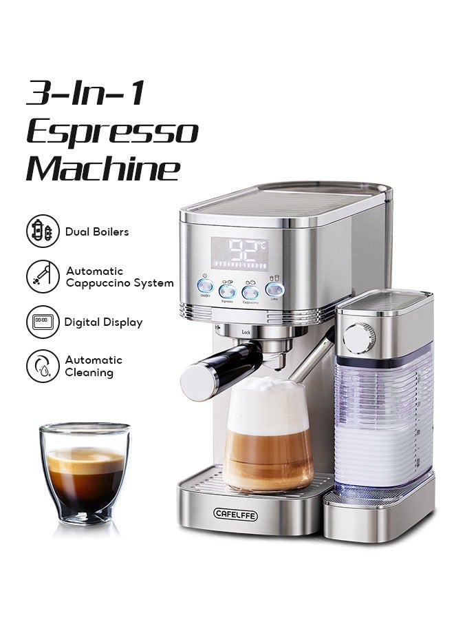 Automatic Espresso and Cappuccino Machine With Milk Frother 20Bar Espresso Maker With Double Boilers And Self Cleaning For Home For Cappuccino or Latte 1.3L