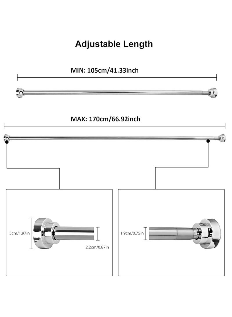 Shower Curtain Rod Adjustable 105-170Cm Extendable Length Telescopic Tension Bar Stainless Steel No Drill Type For Bathroom Shower Bathtub