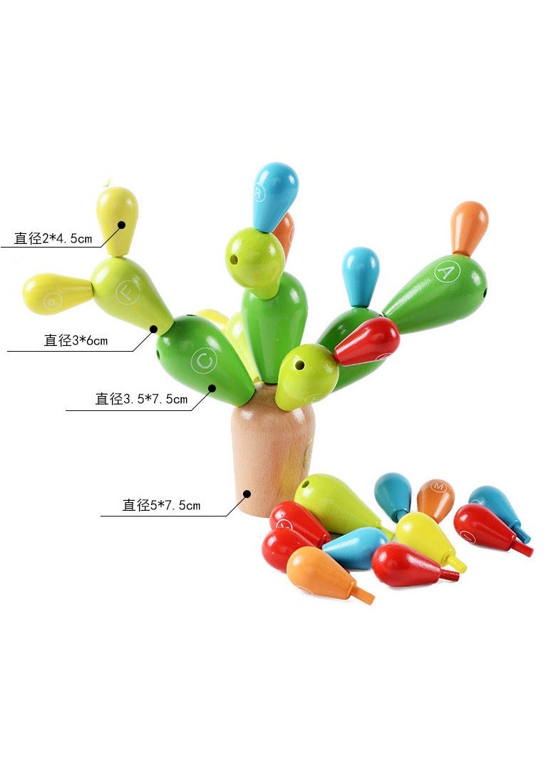 Alphabet Cactus Building Blocks Wooden Montessori Early Education Toy Educational Baby Toy 1-3 Years Old