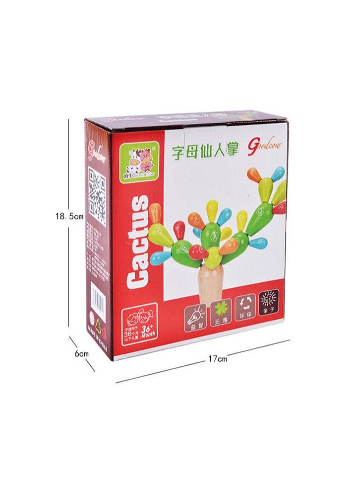 Alphabet Cactus Building Blocks Wooden Montessori Early Education Toy Educational Baby Toy 1-3 Years Old